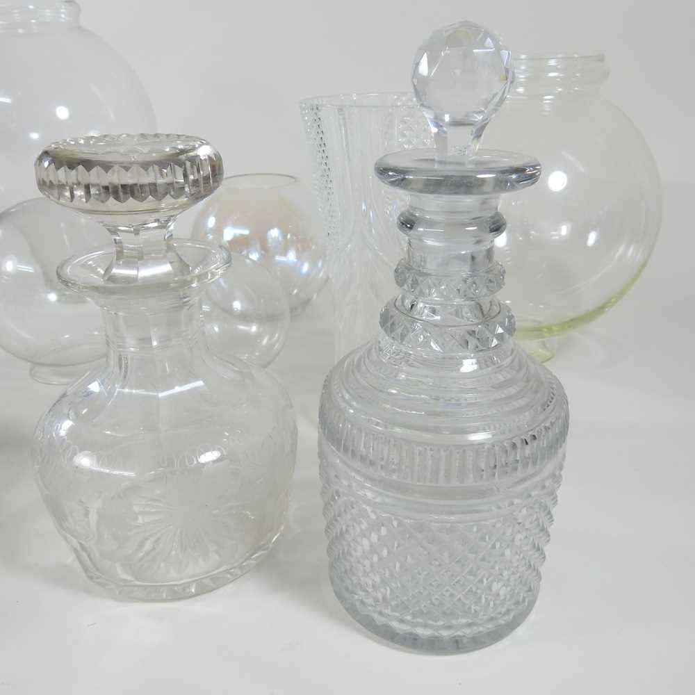 A 19th century cut glass decanter and stopper, of mallet shape, 21cm high, together with another, - Image 2 of 6