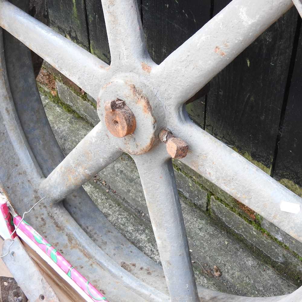 A vintage cast iron cart wheel, 87cm, together with another smaller and a collection of - Image 5 of 7