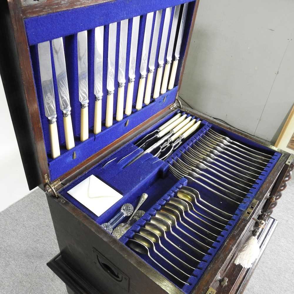 A 1920's canteen of silver plated cutlery, with a hinged lid and drawers below, with a twelve - Image 3 of 8