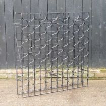 A black painted metal wine rack 110 x 120cm