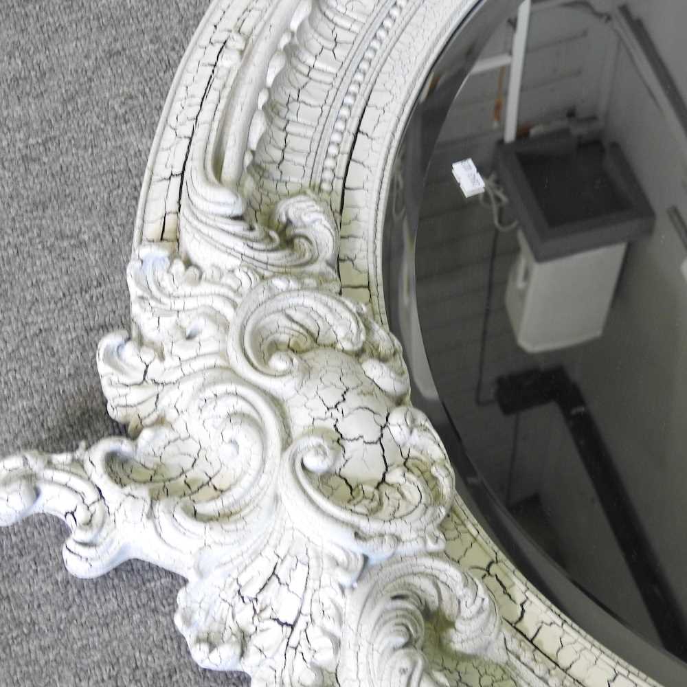 A large oval wall mirror, with a moulded white painted surround 102w x 152h cm - Image 3 of 4