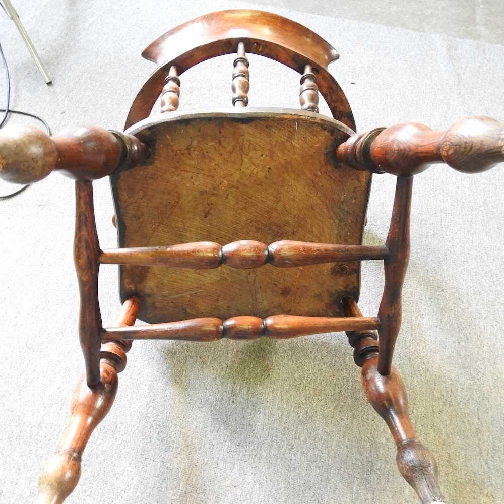 An early 20th century elm seated smokers bow armchair, together with an 18th century pembroke - Image 6 of 6