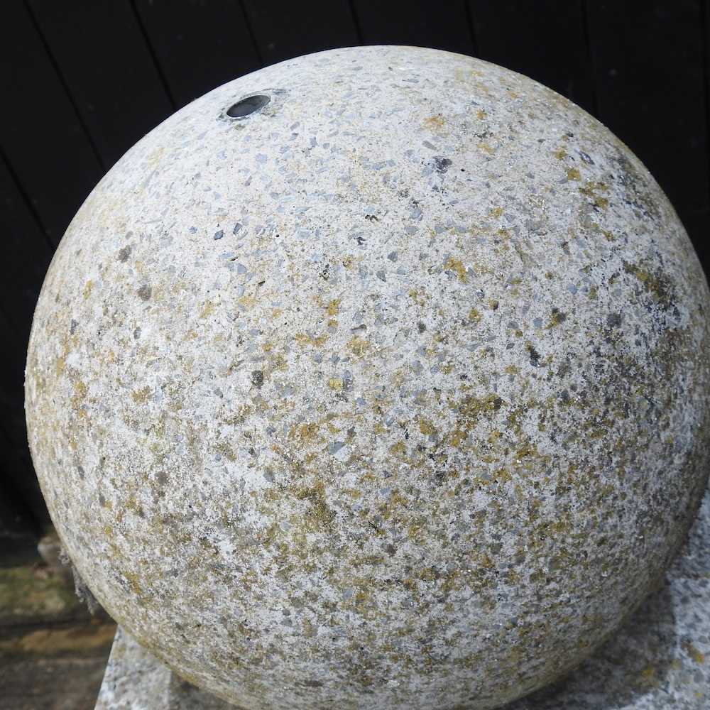 A composition garden fountain, on curved design, surmounted by a ball 60w x 60d x 136h cm Overall - Image 2 of 4