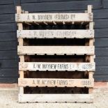 A collection of six wooden fruit trays, each 76cm wide