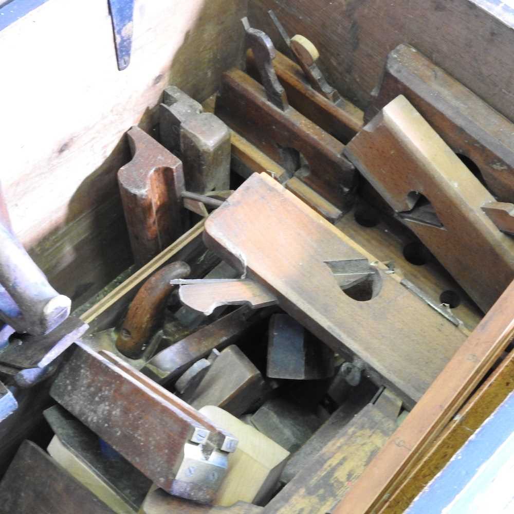 A 19th century wooden tool box, 106cm wide, containing a collection of vintage hand tools - Image 3 of 10