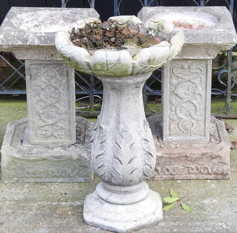A pair of cast stone bird baths, 54cm high, together with another (3) - Bild 3 aus 4