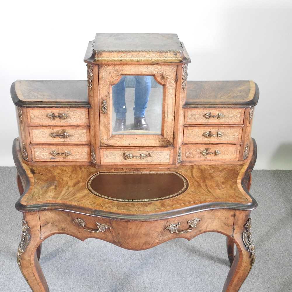 A good quality Victorian walnut, marquetry and gilt metal mounted bonheur du jour, with an inset - Image 2 of 2