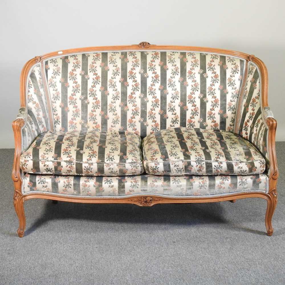 An early 20th century French show frame sofa, with striped upholstery 135w x 79d x 93h cm - Image 3 of 6