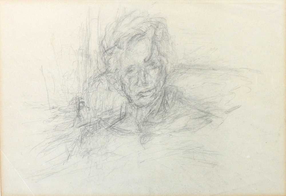 Attributed to Christopher Pemberton, 1923-2010, portrait head, unsigned pencil on paper, 37 x - Image 3 of 6
