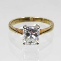 An 18 carat gold princess cut solitaire diamond ring, approximately 1.75 carats, 2.7g, size K,