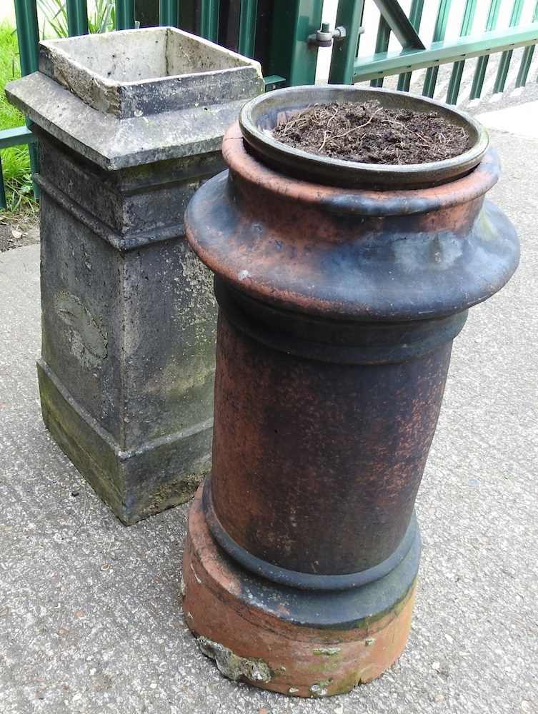 A buff terracotta chimney pot, 74cm high, together with another (2) - Image 2 of 3