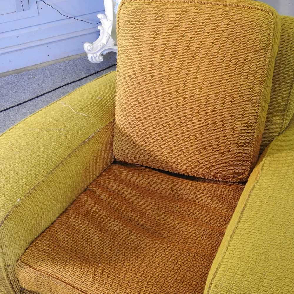 A pair of large Art Deco yellow upholstered armchairs (2) - Image 9 of 9