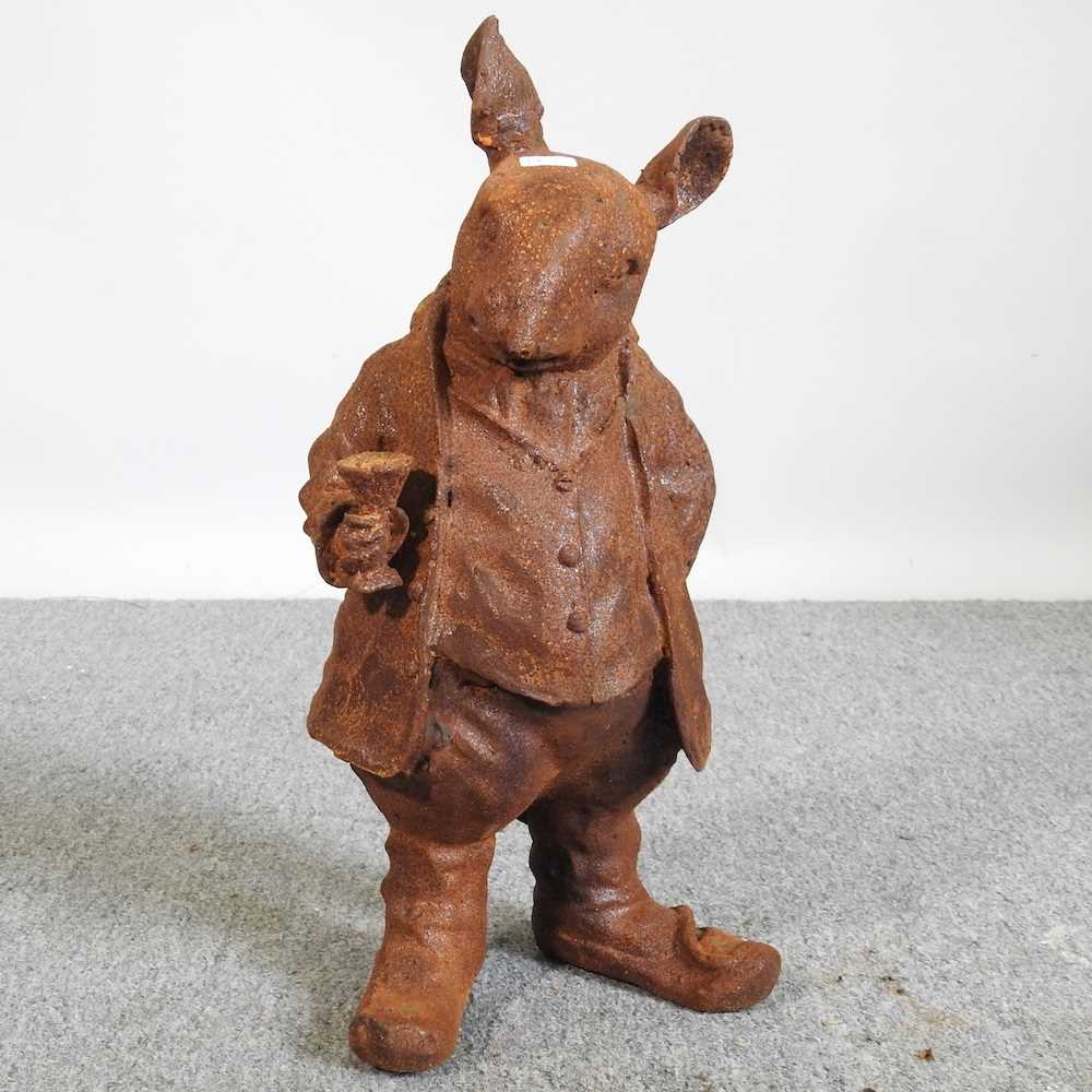 A rusted garden model of Mr Ratty, 41cm high