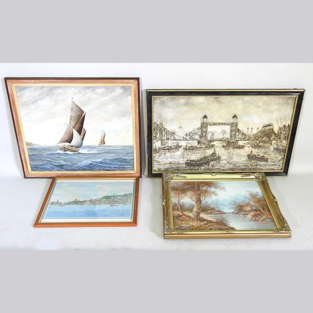 A Foale, 20th century, sailing boats, signed oil on canvas, 50 x 60cm, together with three others