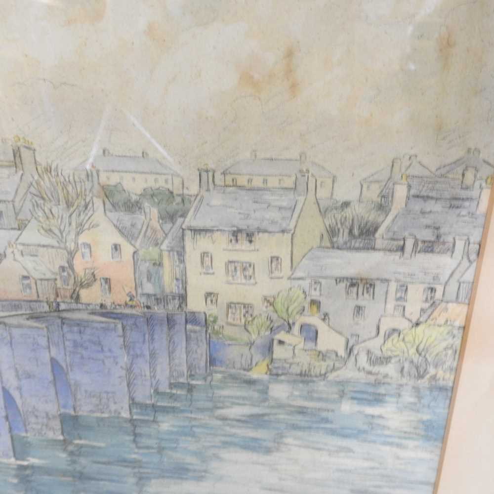 ARR Eve Lyn Hope, act.1940-1958, town scene with bridge, signed watercolour and pencil on paper, - Image 5 of 6