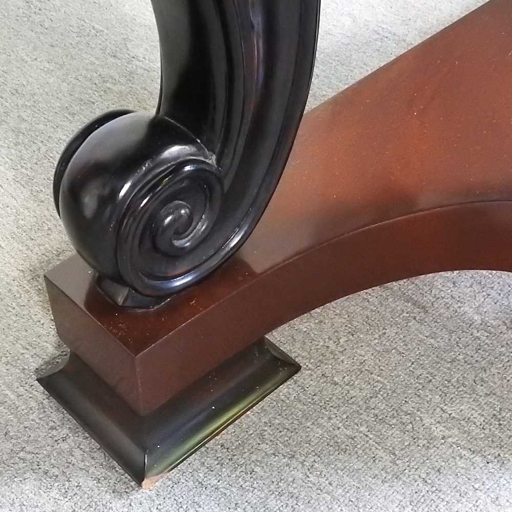 A continental parquetry console table, 20th century, with a half round radially veneered top, on - Image 6 of 6