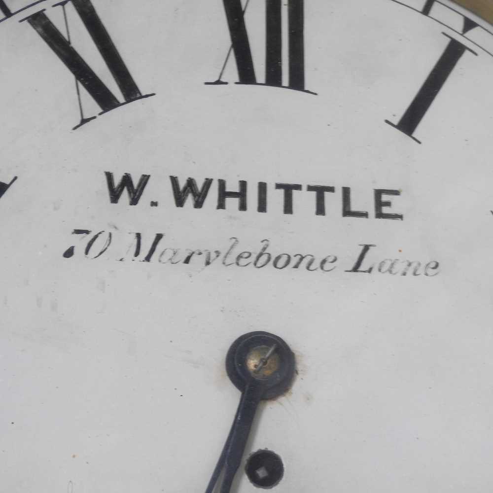 A 19th century rosewood, cut brass and inlaid drop dial wall clock, the case inlaid with flags and - Image 4 of 6