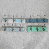 A triple hook coat rack, and three others, widest 44cm (4)