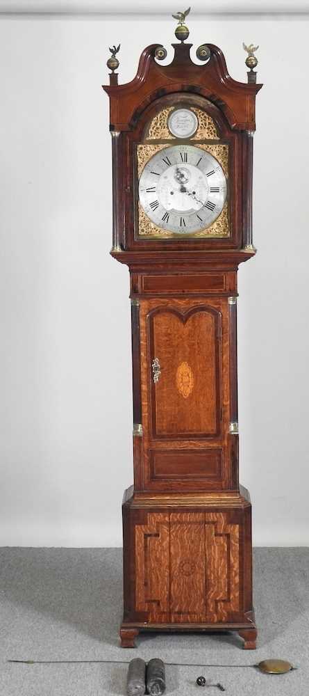 A George III oak and mahogany crossbanded cased longcase clock, with a swan neck pediment, the - Image 2 of 12