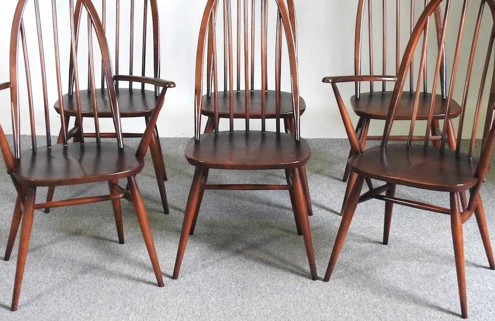 A set of six Ercol dark elm hoop back dining chairs, to include a pair of carvers (6) - Image 3 of 7