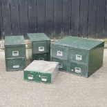 A vintage green metal filing cabinet, together with three smaller (4)