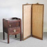 A George III mahogany and inlaid tray top commode, 49cm wide, together with an early 20th century