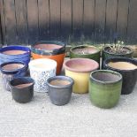 A collection of eleven various glazed garden pots (11)