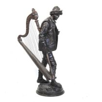 Eutrope Bouret, 1833-1906, Sans Famille, bronze sculpture of a harpist, signed to base, 67cm high