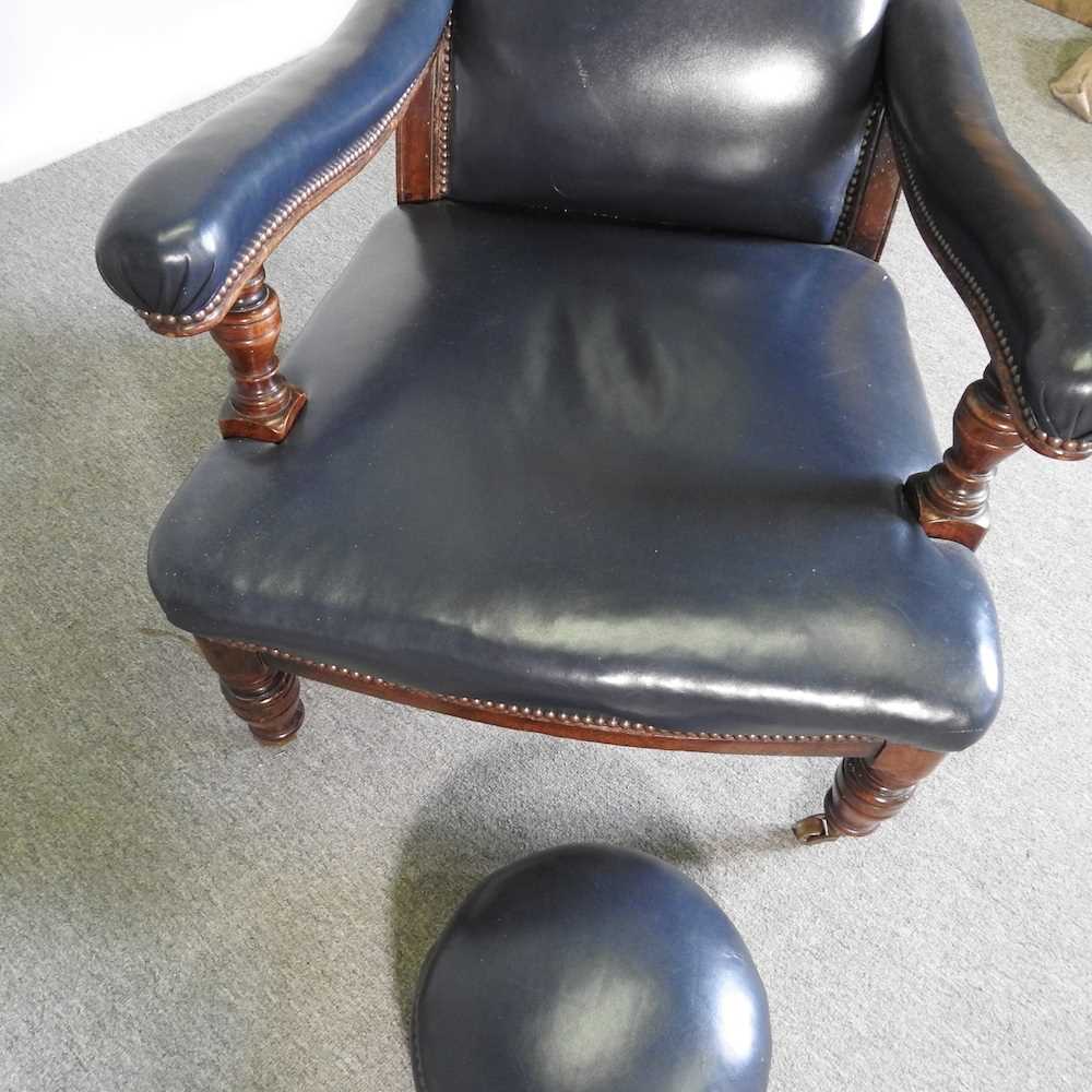 A Victorian blue upholstered armchair, by Maple & Co., stamped to the leg, together with a - Image 3 of 5