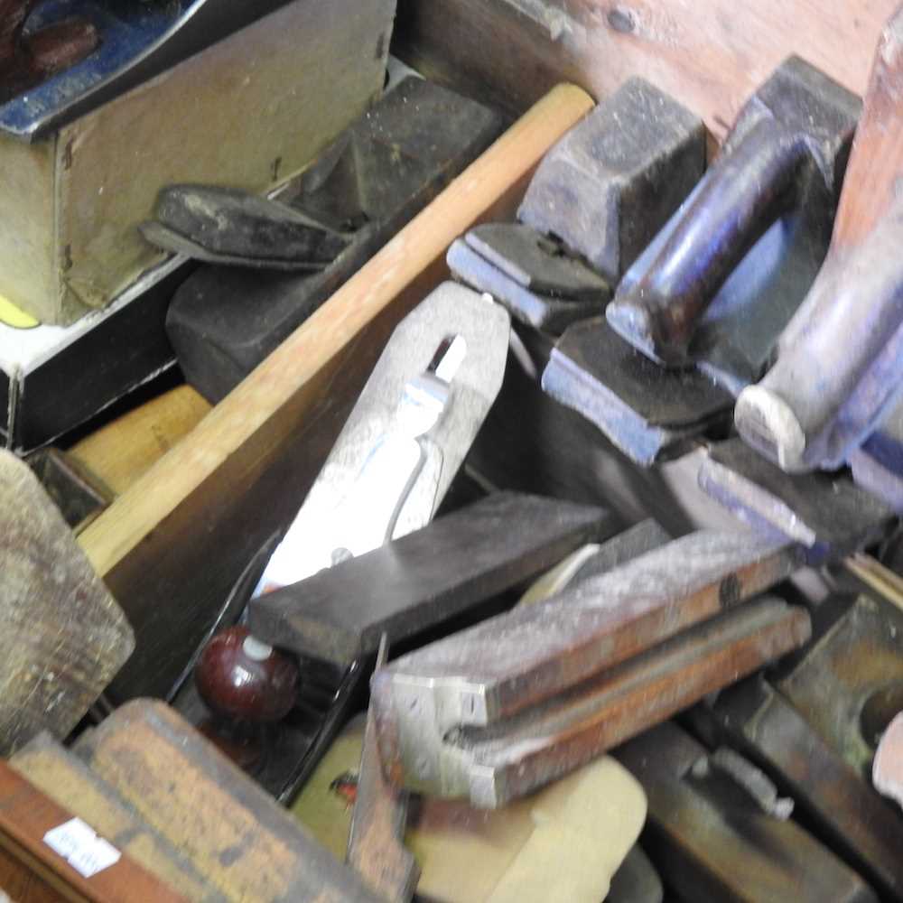 A 19th century wooden tool box, 106cm wide, containing a collection of vintage hand tools - Image 4 of 10