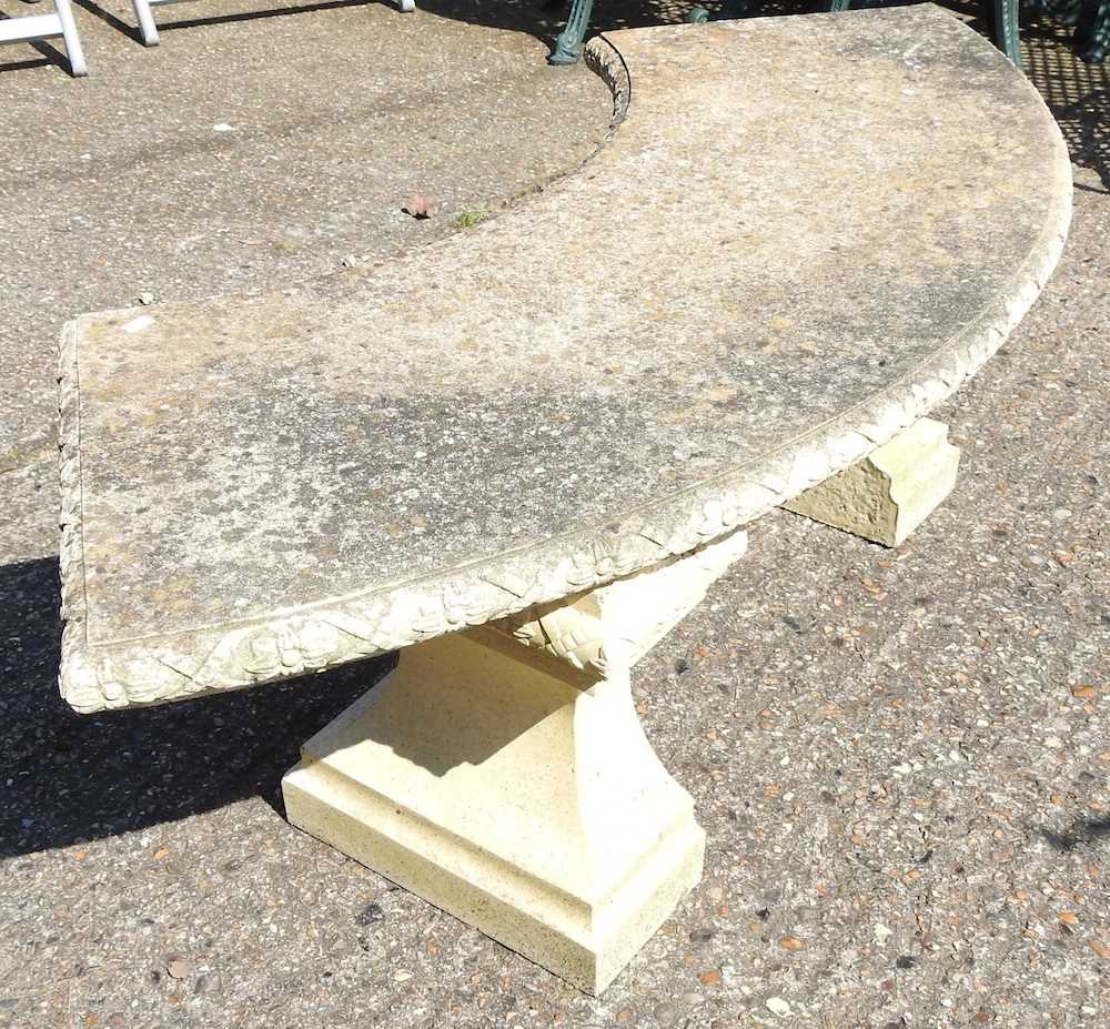A cast stone garden bench, of curved shape 130w x 60d x 40h cm - Image 2 of 4