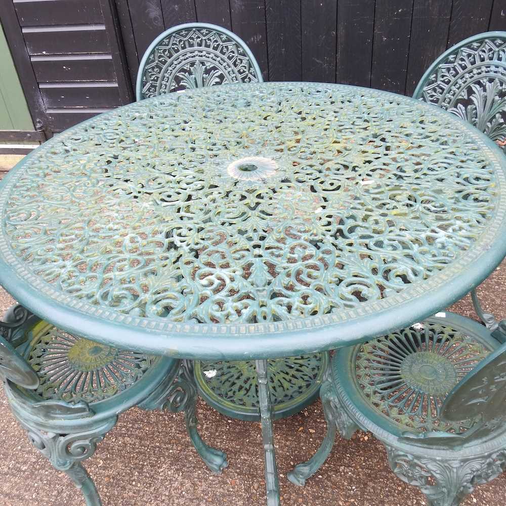 A green painted aluminium garden table and four chairs (5) - Image 3 of 5