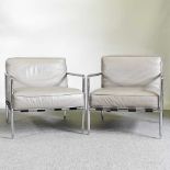 A pair of contemporary B & B Italia chrome and leather upholstered open armchairs (2) Overall