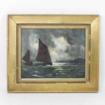 English school 19th century, a fishing vessel at sea by moonlight, oil on board, 19 x 24cm
