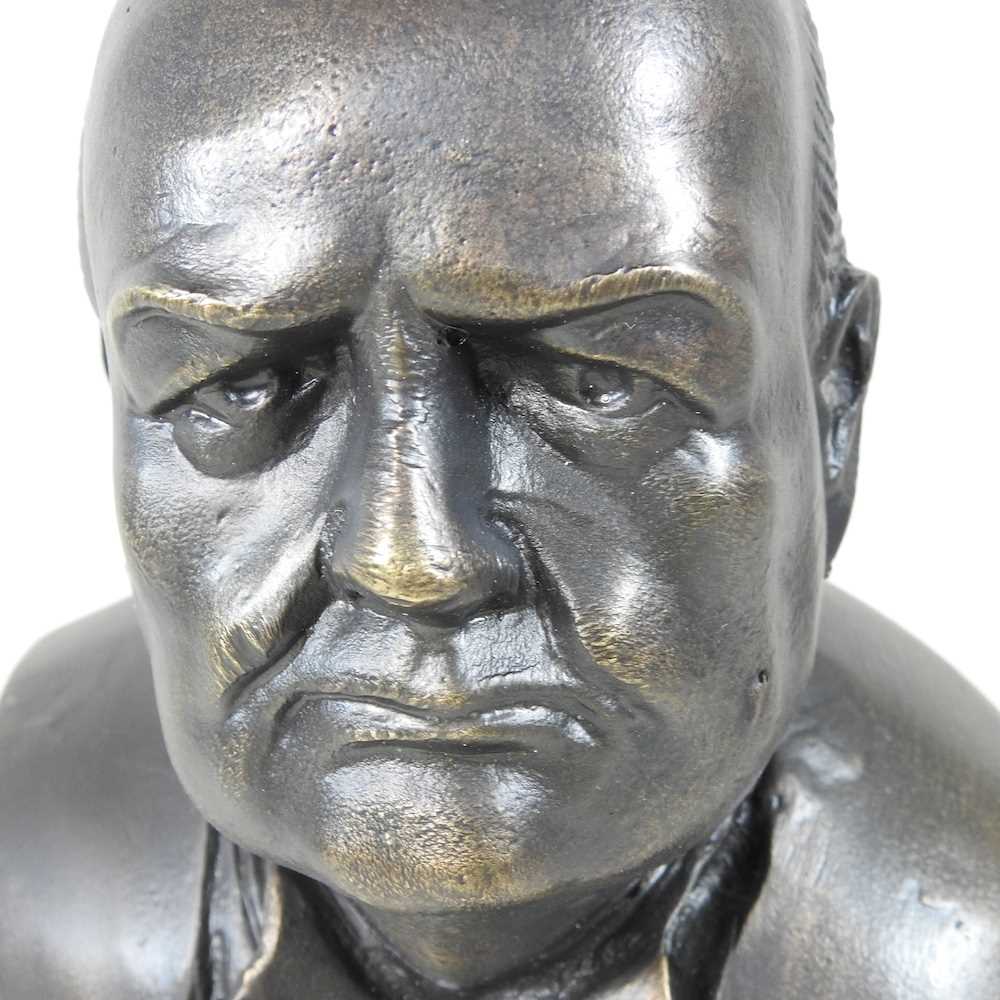 A bronzed portrait bust of Sir Winston Churchill, 32cm high - Image 4 of 4