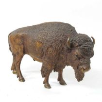 Franz Bergmann, 1861-1936, a patinated bronze model of a bison, shown standing, stamped marks to