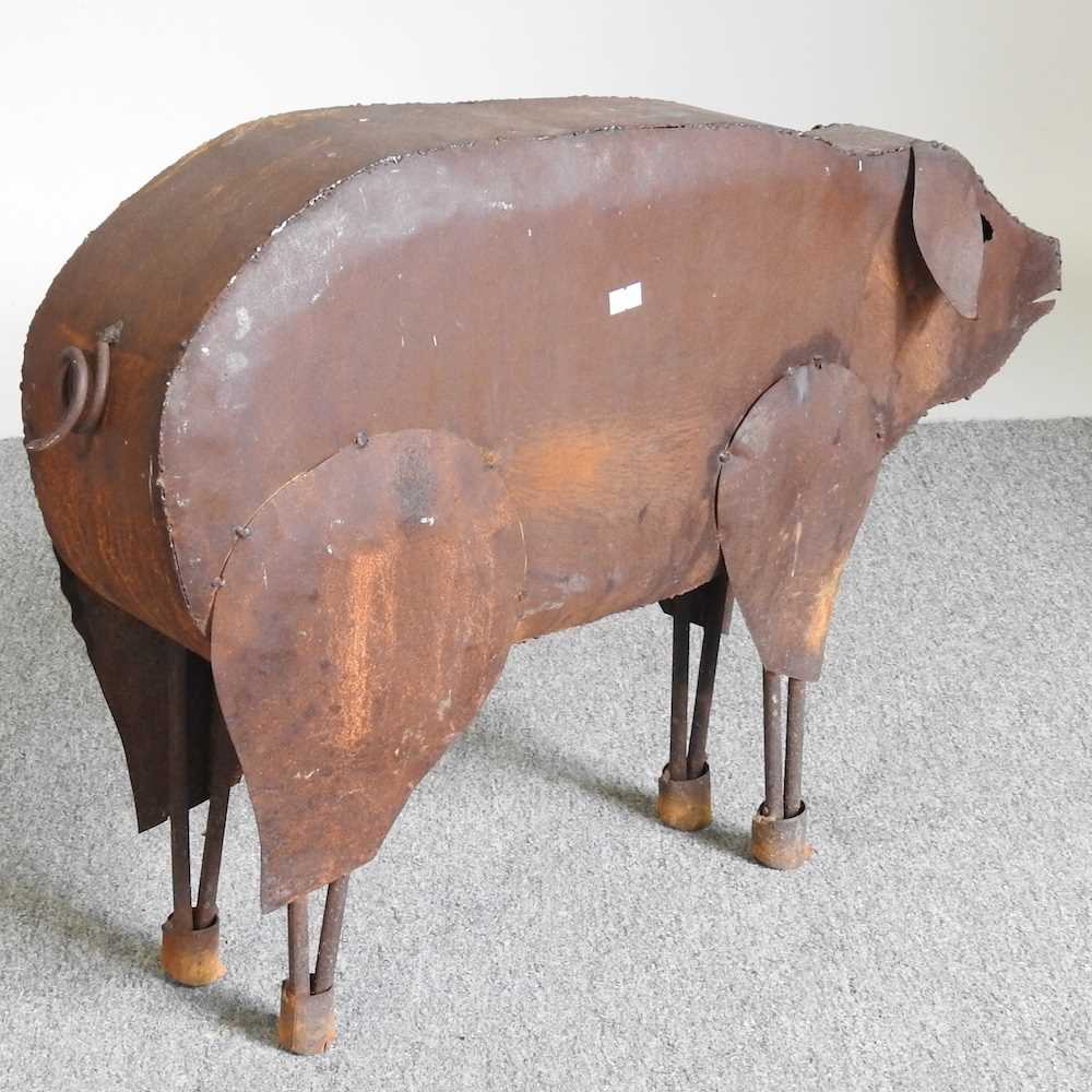 A rusted metal garden sculpture of a pig, 63cm long - Image 2 of 2