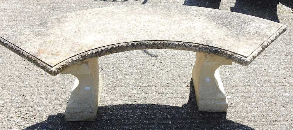 A cast stone garden bench, of curved shape 130w x 60d x 40h cm - Image 3 of 4