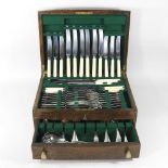 An early 20th century canteen of silver plated cutlery, with six place settings, in a fitted