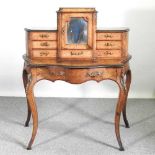 A good quality Victorian walnut, marquetry and gilt metal mounted bonheur du jour, with an inset