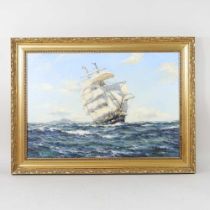 ARR Henry Scott, 1911-2005, a ship in full sail, signed oil on canvas, 35 x 51cm. According to the