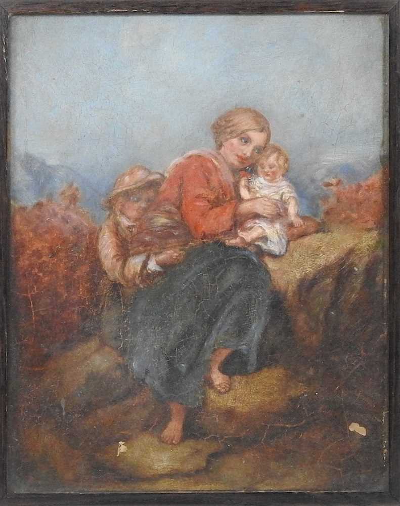 English school, 19th century, mother and her children in a rocky landscape, oil on panlel, 26 x - Image 8 of 10