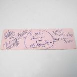 A page from an autograph book with the signatures of The Rolling Stones, Brian Jones, Keith