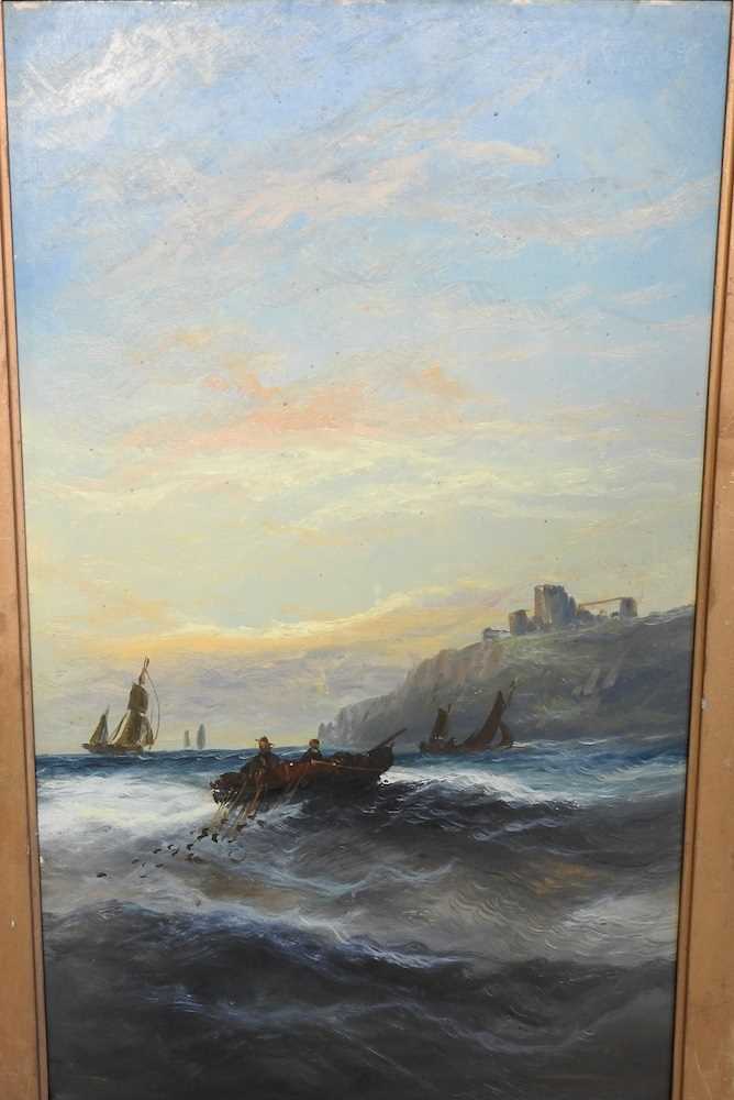 English school, late 19th century, fishing vessels off Whitby, oil on board, 50 x 30cm - Image 2 of 4