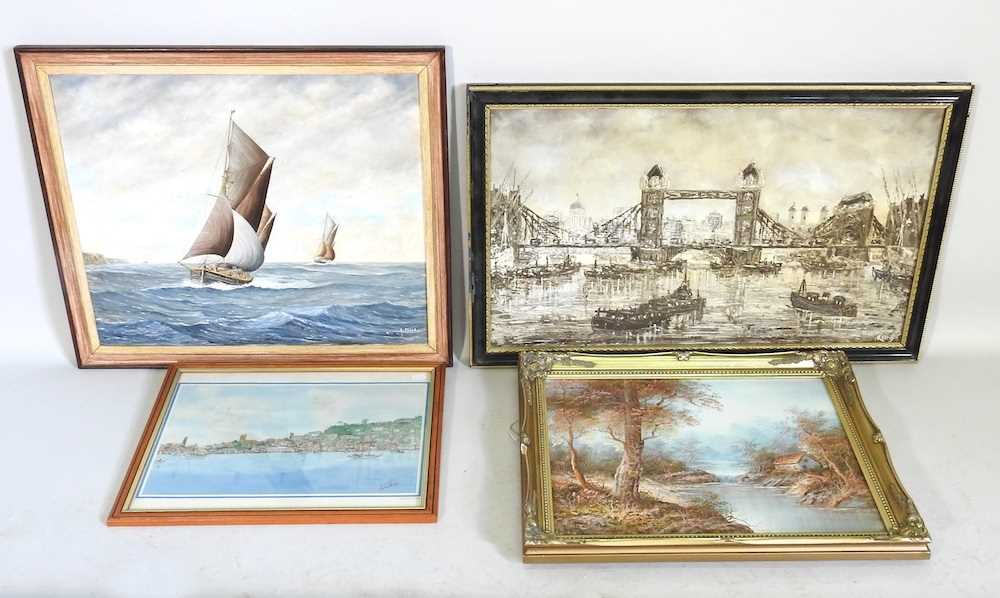 A Foale, 20th century, sailing boats, signed oil on canvas, 50 x 60cm, together with three others - Bild 2 aus 8