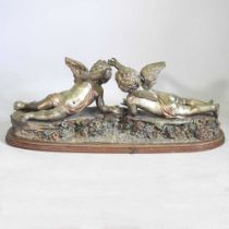 S. Keliam, 20th century, a large bronze sculpture of two cherubs, on a plinth base, signed, 135cm