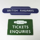 A vintage style Ticket Enquiries sign, together with a British Rail sign (2)