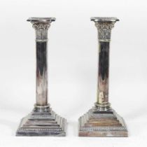 A pair of early 20th century silver plated table candlesticks, 25cm high Overall condition looks