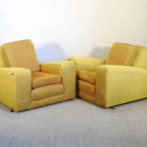 A pair of large Art Deco yellow upholstered armchairs (2)