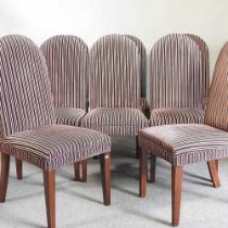 A set of eight striped upholstered high back dining chairs, on square legs (8)